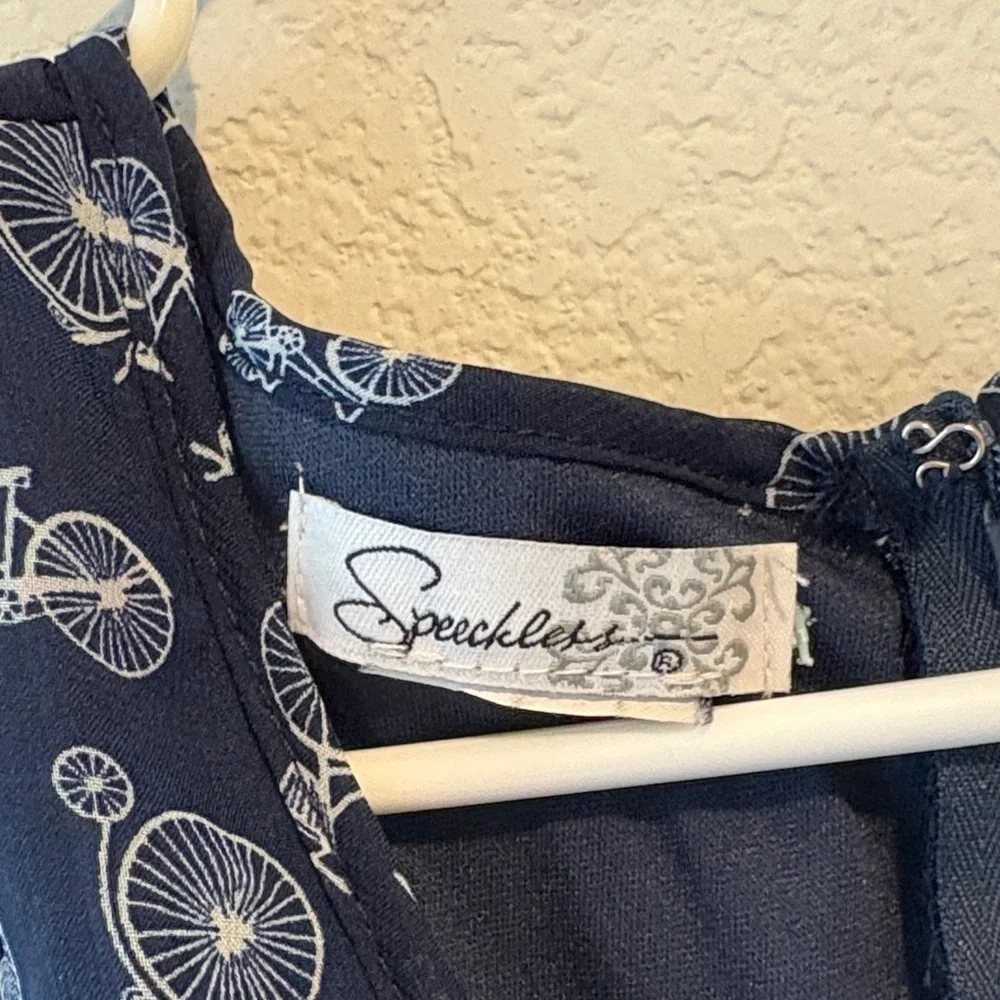 Speechless Navy and White bicycle Patterned sleeveless Dress Medium - Picture 2 of 5